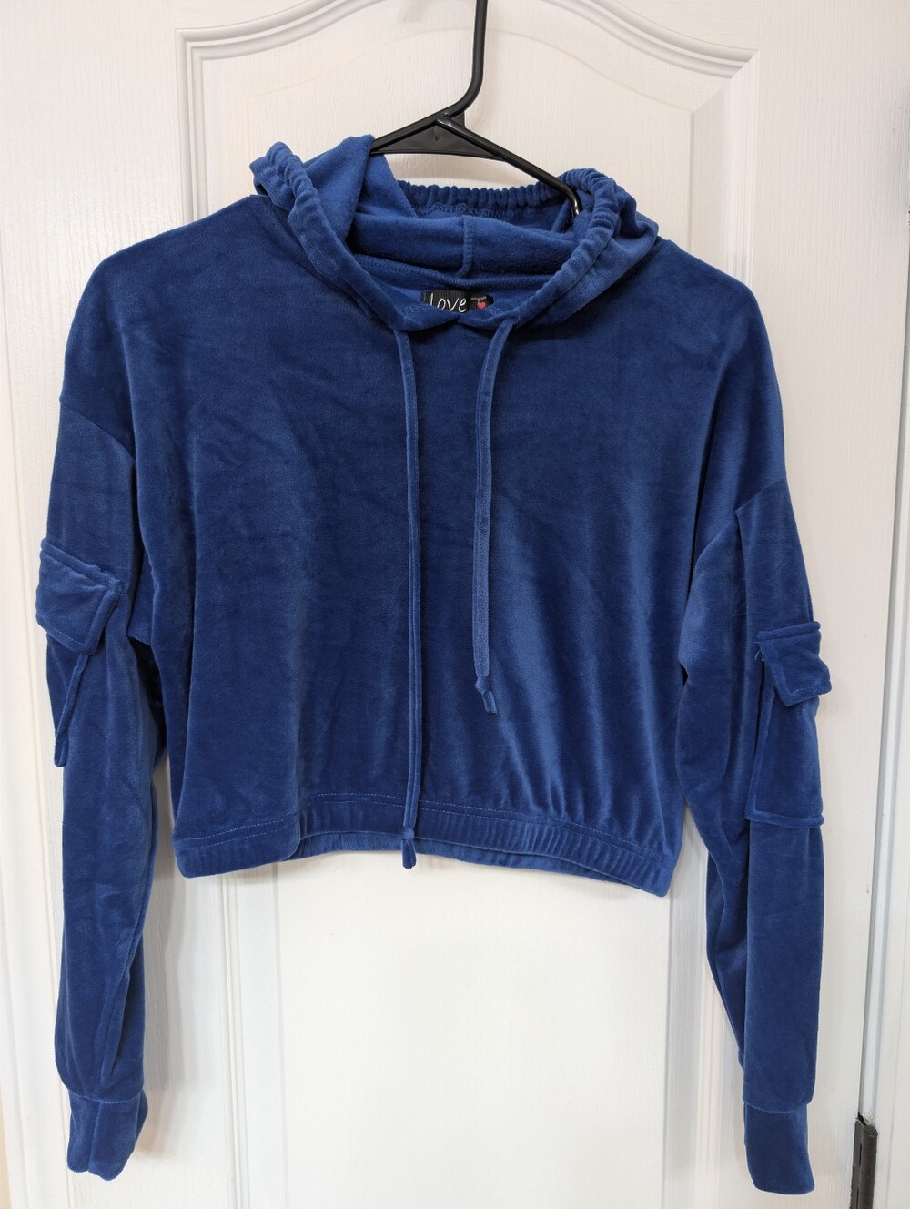 Love Royal Blue Velour Cropped Hoodie Sweater